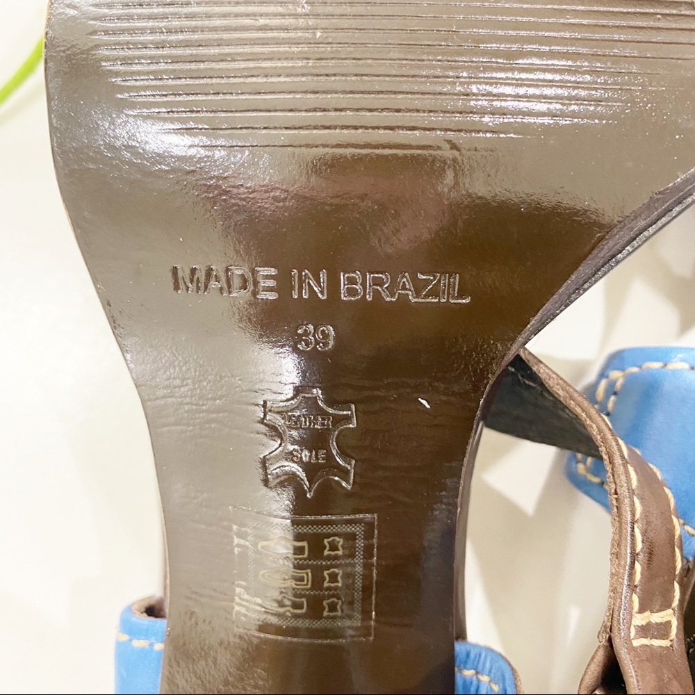 KURT GEIGER Brown & Blue Leather Open-Toe High Heel Sandals Size 39 - Picture 6 of 6